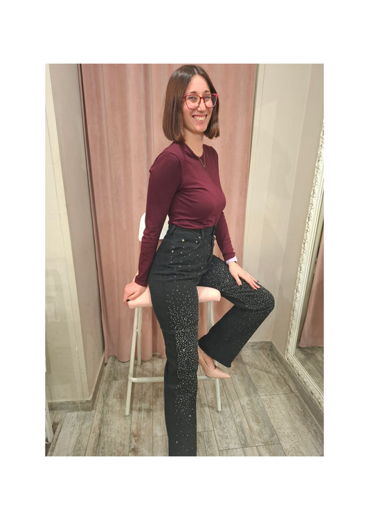 Jeans nero con Swarovski